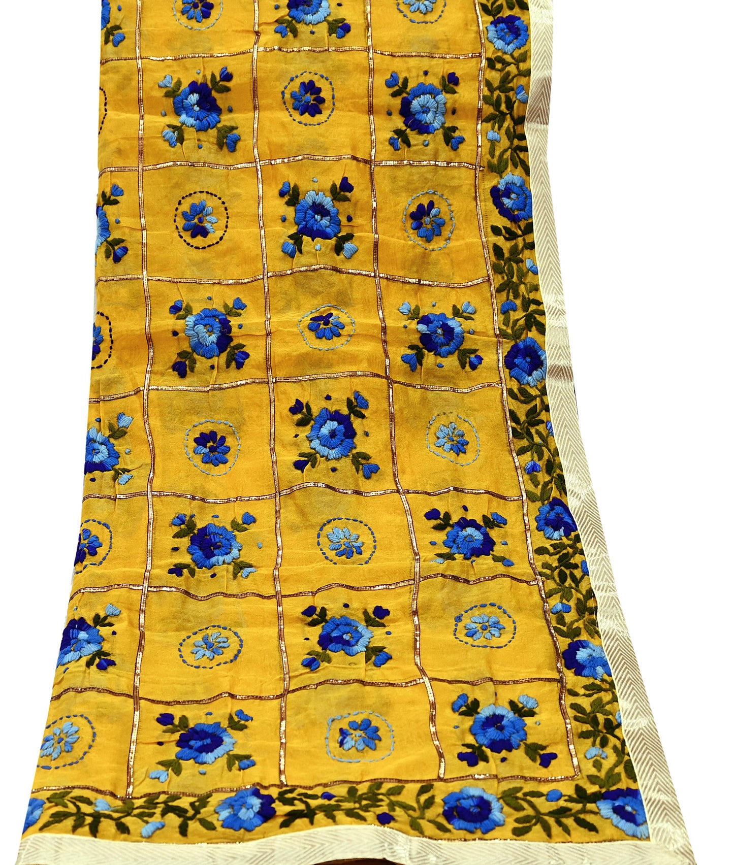 Indian Vintage Dupatta Saffron Long Stole Chanderi Hand Embroidered Bagh Phulkari Stole Scarves Party wear