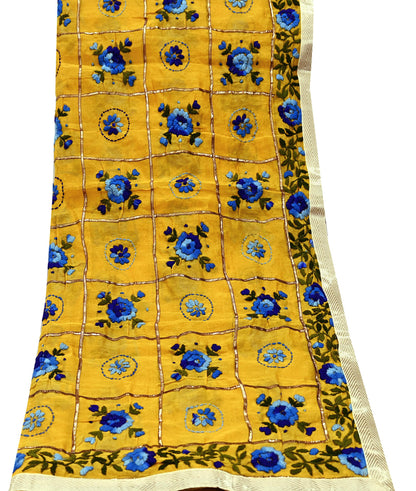 Indian Vintage Dupatta Saffron Long Stole Chanderi Hand Embroidered Bagh Phulkari Stole Scarves Party wear