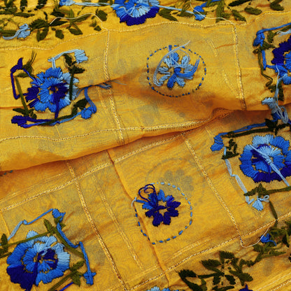 Indian Vintage Dupatta Saffron Long Stole Chanderi Hand Embroidered Bagh Phulkari Stole Scarves Party wear