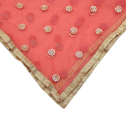 Indian Vintage Peach Dupatta Long Stole Net Mess Hand Embroidered Scarves Veil Hijab Sequins stole veil hijab