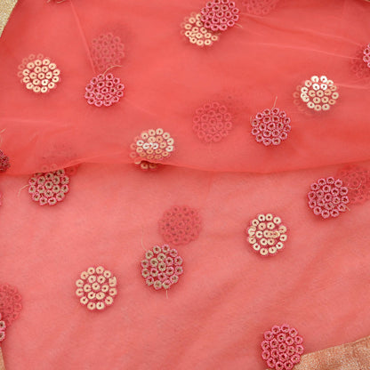 Indian Vintage Peach Dupatta Long Stole Net Mess Hand Embroidered Scarves Veil Hijab Sequins stole veil hijab