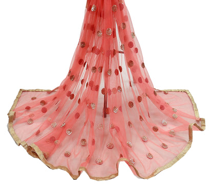 Indian Vintage Peach Dupatta Long Stole Net Mess Hand Embroidered Scarves Veil Hijab Sequins stole veil hijab