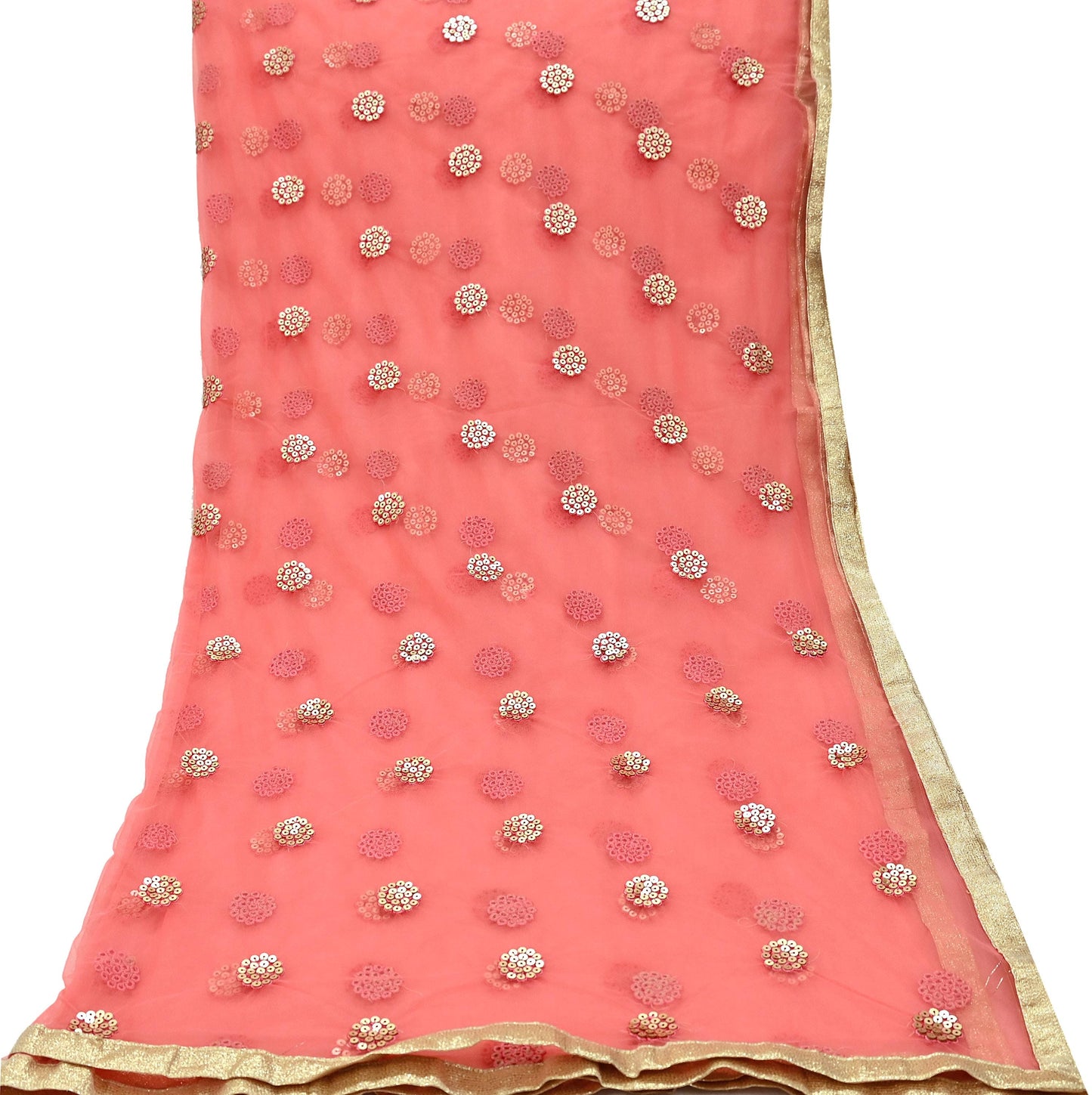 Indian Vintage Peach Dupatta Long Stole Net Mess Hand Embroidered Scarves Veil Hijab Sequins stole veil hijab