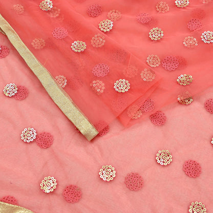 Indian Vintage Peach Dupatta Long Stole Net Mess Hand Embroidered Scarves Veil Hijab Sequins stole veil hijab