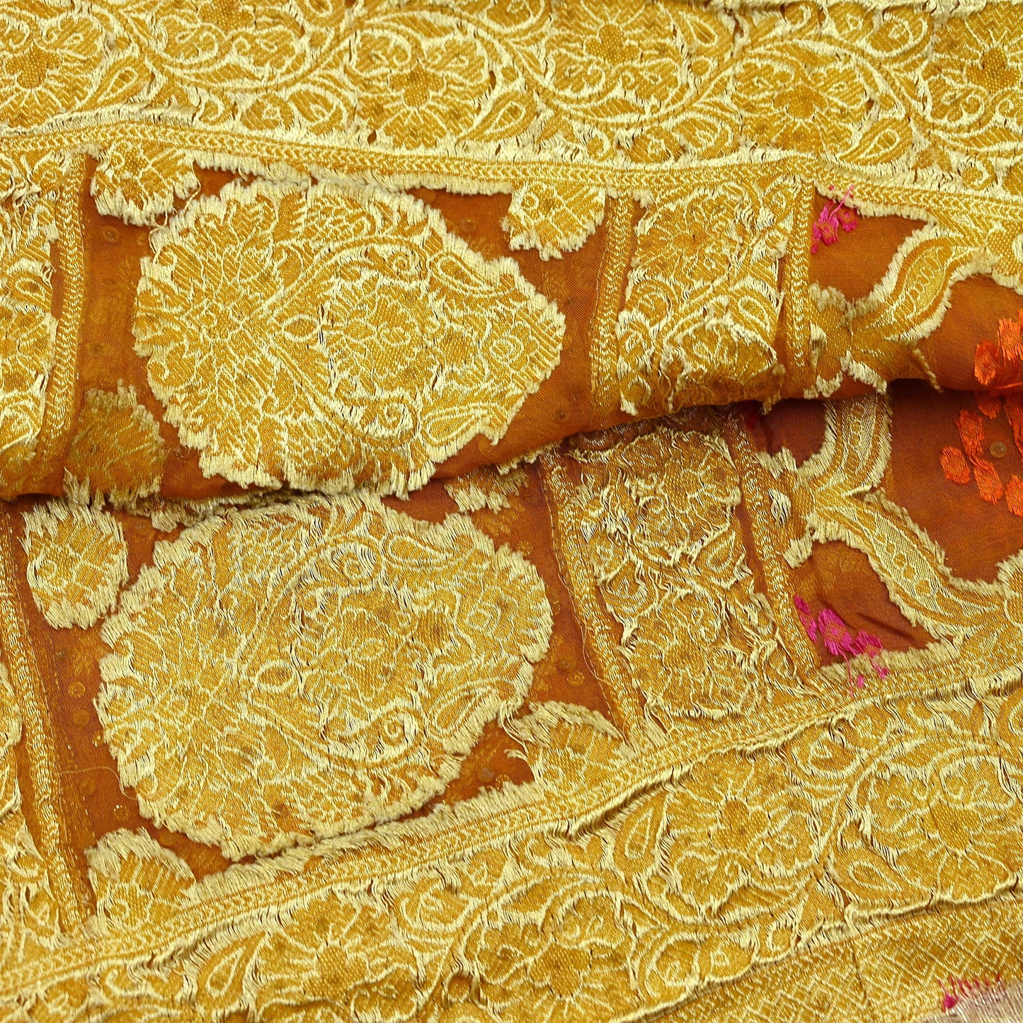Indian Vintage Saffron Dupatta Blend Cotton Embroidered Bandhani Long Stole Scarves Veil Scarf Wrap Hippie Boho Soft Zari Floral