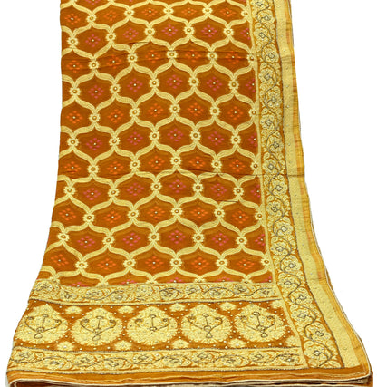 Indian Vintage Saffron Dupatta Blend Cotton Embroidered Bandhani Long Stole Scarves Veil Scarf Wrap Hippie Boho Soft Zari Floral