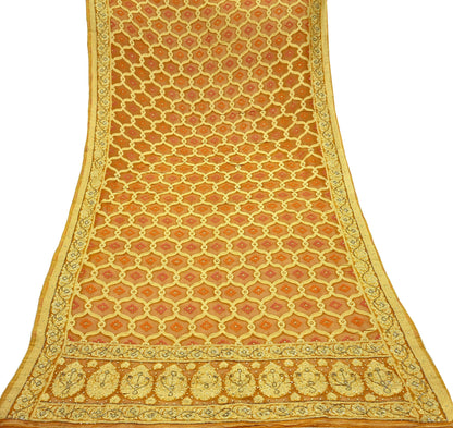 Indian Vintage Saffron Dupatta Blend Cotton Embroidered Bandhani Long Stole Scarves Veil Scarf Wrap Hippie Boho Soft Zari Floral