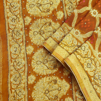 Indian Vintage Saffron Dupatta Blend Cotton Embroidered Bandhani Long Stole Scarves Veil Scarf Wrap Hippie Boho Soft Zari Floral