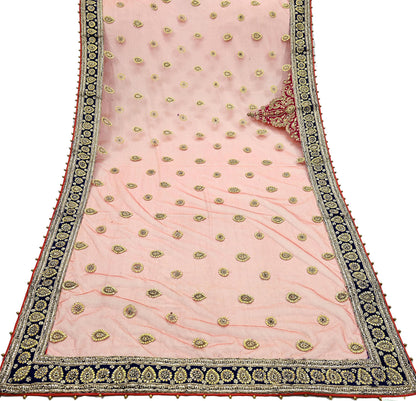 Indian Vintage Heavy Bridal Orange Dupatta Net Mesh Long Stole Hand Embroidered Scarves Golden Zardozi Dabka Zari Sequins Wedding Veil Hijab