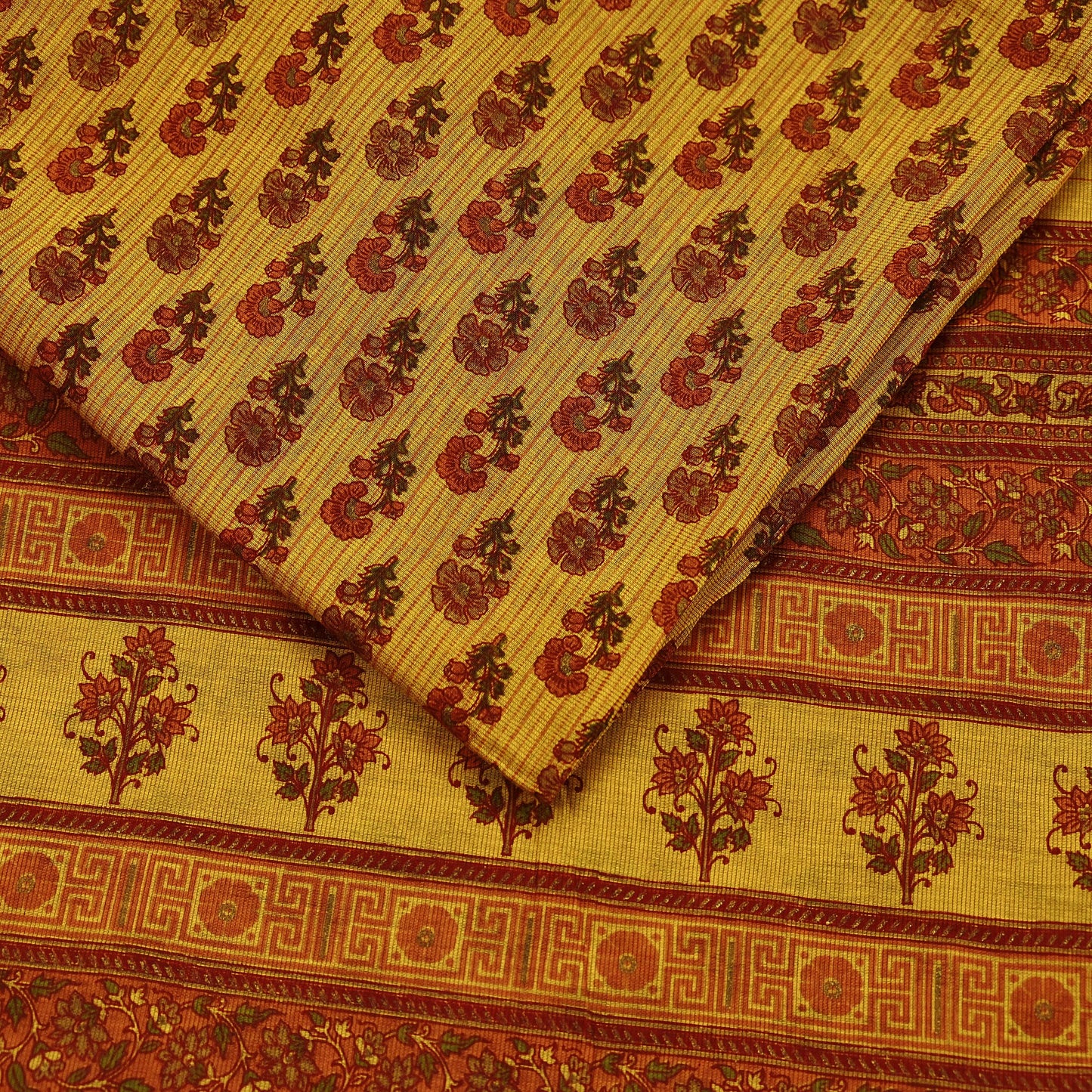 Indian Vintage Saffron Saree Blend Cotton Printed Sari Craft Fabric 5Yd Sewing Sarong Wrap Floral Dress Making Crafting Quilting Upcycle