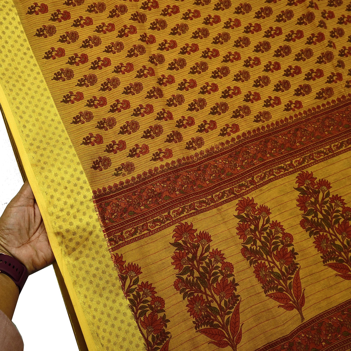 Indian Vintage Saffron Saree Blend Cotton Printed Sari Craft Fabric 5Yd Sewing Sarong Wrap Floral Dress Making Crafting Quilting Upcycle