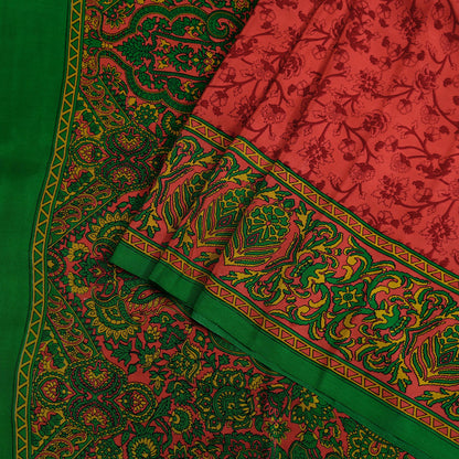 Indian Vintage Sari Green & Orange Pure Crepe Silk Block Printed Sarees 5yd Sewing Soft Craft Fabric Wrap Dress making Crafting Quilting