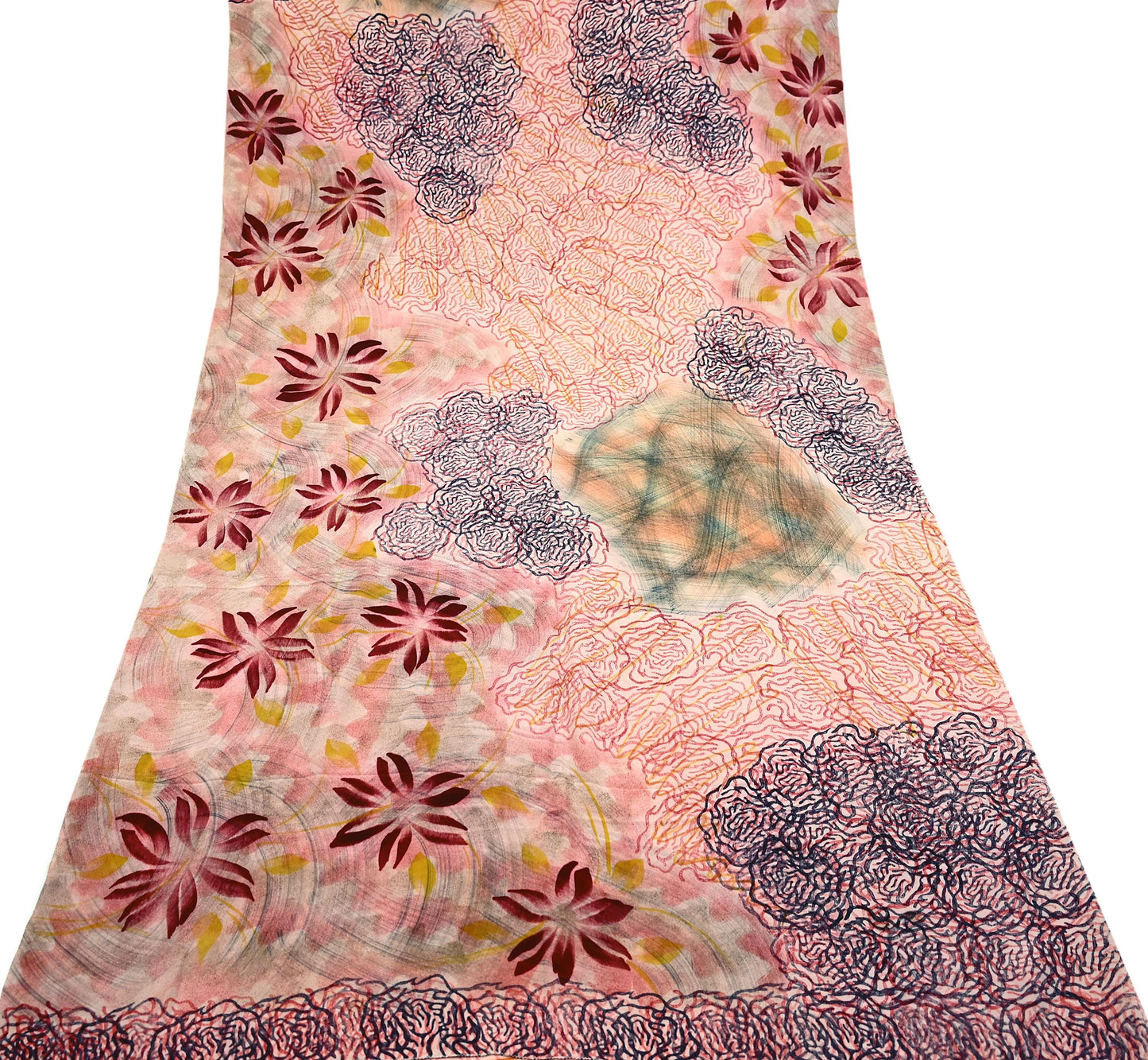 Indian Vintage Multi Pure Crepe Silk Saree | Floral Print | 5 Yards | Soft Sewing Fabric for Dressmaking, Quilting, Crafting & Upcycling