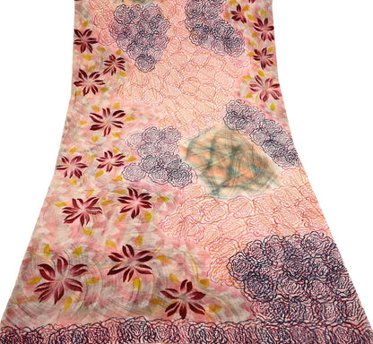 Indian Vintage Multi Pure Crepe Silk Saree | Floral Print | 5 Yards | Soft Sewing Fabric for Dressmaking, Quilting, Crafting & Upcycling