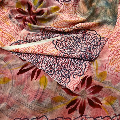 Indian Vintage Multi Pure Crepe Silk Saree | Floral Print | 5 Yards | Soft Sewing Fabric for Dressmaking, Quilting, Crafting & Upcycling
