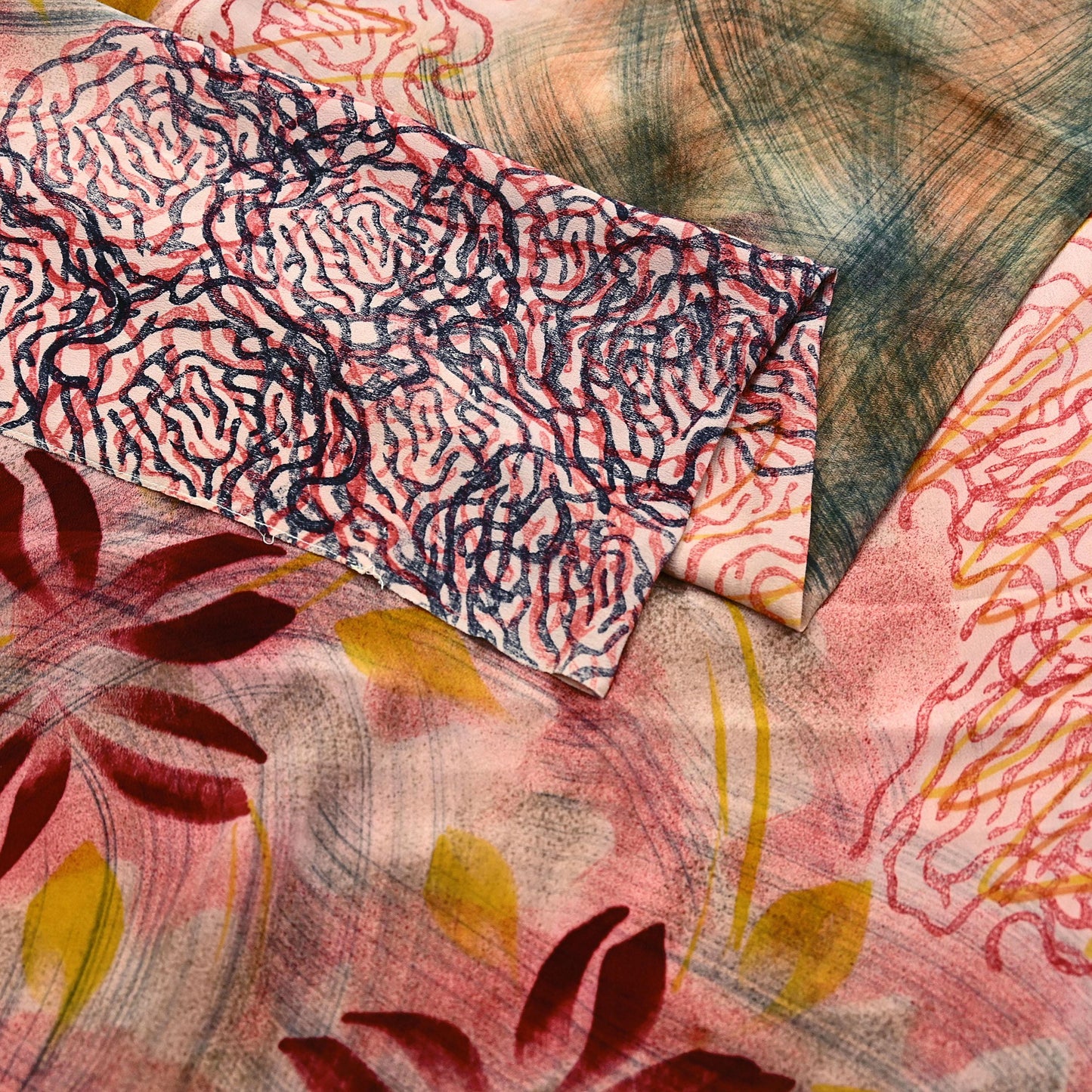 Indian Vintage Multi Pure Crepe Silk Saree | Floral Print | 5 Yards | Soft Sewing Fabric for Dressmaking, Quilting, Crafting & Upcycling