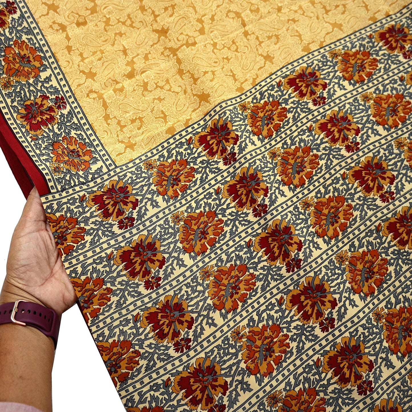 Indian Vintage Pure Crepe Silk Saree | Floral Print | 5 Yards | Soft Sewing Fabric for Dressmaking, Quilting, Crafting & Upcycling