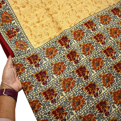 Indian Vintage Pure Crepe Silk Saree | Floral Print | 5 Yards | Soft Sewing Fabric for Dressmaking, Quilting, Crafting & Upcycling