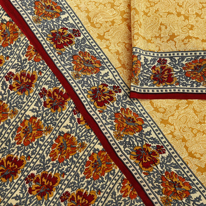 Indian Vintage Pure Crepe Silk Saree | Floral Print | 5 Yards | Soft Sewing Fabric for Dressmaking, Quilting, Crafting & Upcycling