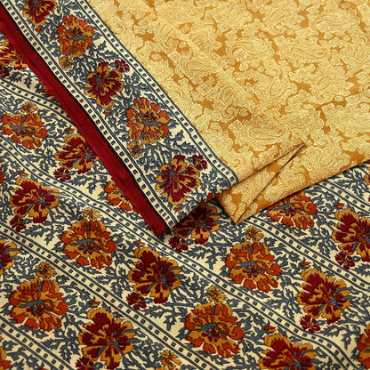 Indian Vintage Pure Crepe Silk Saree | Floral Print | 5 Yards | Soft Sewing Fabric for Dressmaking, Quilting, Crafting & Upcycling