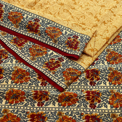 Indian Vintage Pure Crepe Silk Saree | Floral Print | 5 Yards | Soft Sewing Fabric for Dressmaking, Quilting, Crafting & Upcycling