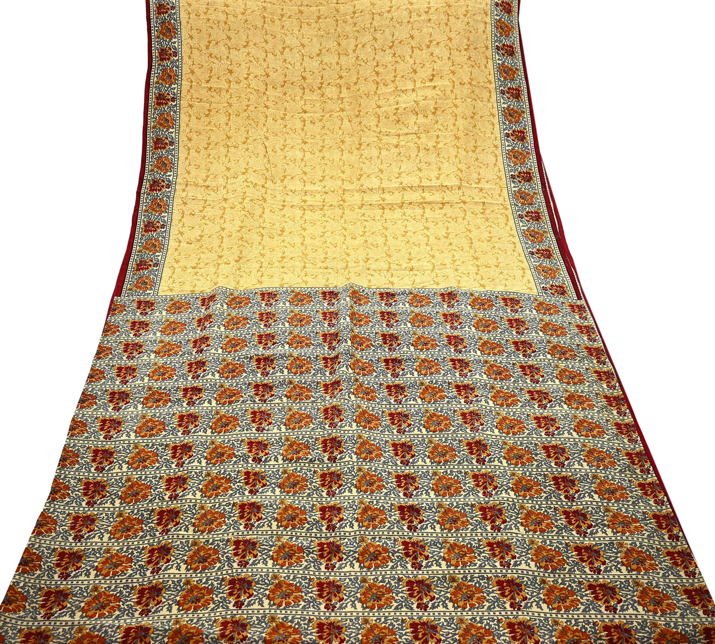 Indian Vintage Pure Crepe Silk Saree | Floral Print | 5 Yards | Soft Sewing Fabric for Dressmaking, Quilting, Crafting & Upcycling