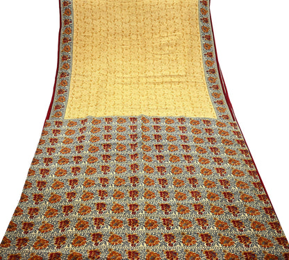 Indian Vintage Pure Crepe Silk Saree | Floral Print | 5 Yards | Soft Sewing Fabric for Dressmaking, Quilting, Crafting & Upcycling