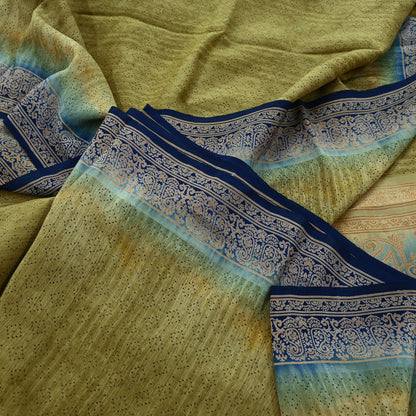 Indian Vintage Pure Crepe Silk Saree | Abstract Print | 5 Yards | Soft Sewing Fabric for Dressmaking, Quilting, Crafting & Upcycling