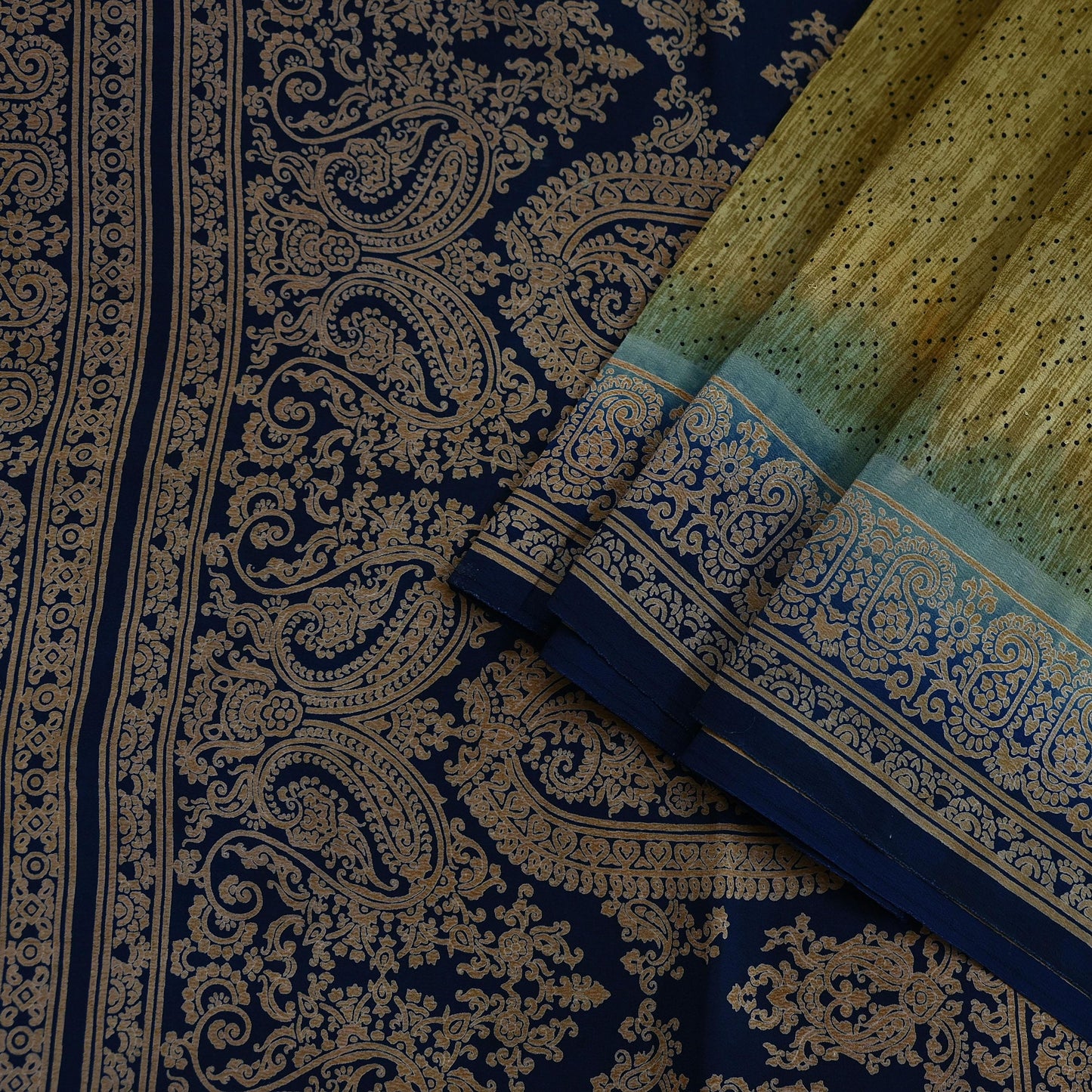 Indian Vintage Pure Crepe Silk Saree | Abstract Print | 5 Yards | Soft Sewing Fabric for Dressmaking, Quilting, Crafting & Upcycling