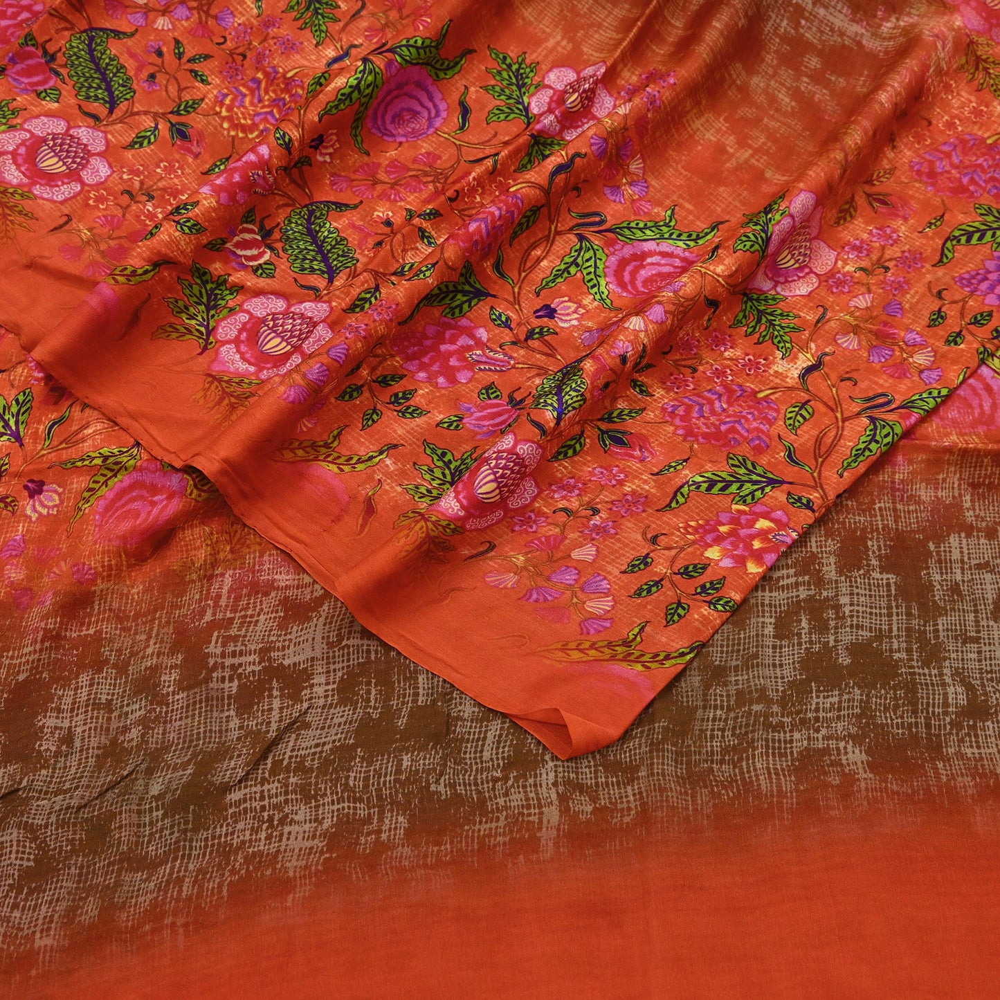 Indian Vintage Pure Silk Saree | Digital Printed Floral & Paisley Design | 5 Yards | Soft Craft Fabric for Dressmaking, Quilting,  Upcycling