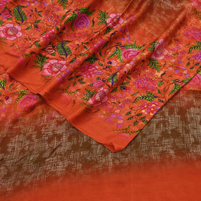 Indian Vintage Pure Silk Saree | Digital Printed Floral & Paisley Design | 5 Yards | Soft Craft Fabric for Dressmaking, Quilting,  Upcycling