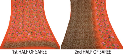 Indian Vintage Pure Silk Saree | Digital Printed Floral & Paisley Design | 5 Yards | Soft Craft Fabric for Dressmaking, Quilting,  Upcycling