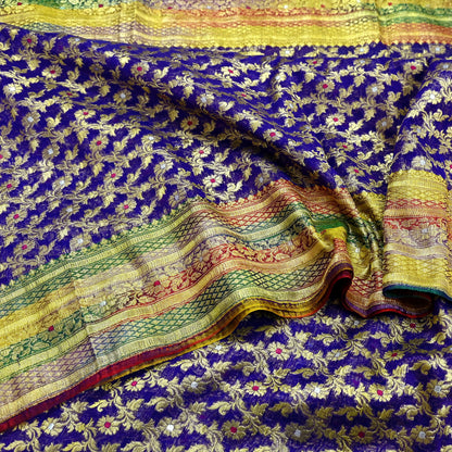Indian Vintage Sari Heavy Purple Pure Organza Silk Woven Brocade Banarasi Sarees Zari 5Yd Ethnic Fabric Dress Making Wedding Sarees