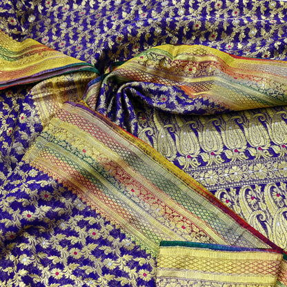 Indian Vintage Sari Heavy Purple Pure Organza Silk Woven Brocade Banarasi Sarees Zari 5Yd Ethnic Fabric Dress Making Wedding Sarees