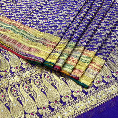 Indian Vintage Sari Heavy Purple Pure Organza Silk Woven Brocade Banarasi Sarees Zari 5Yd Ethnic Fabric Dress Making Wedding Sarees