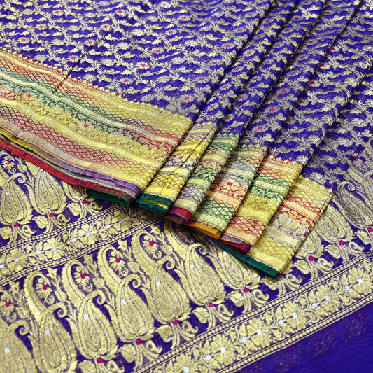 Indian Vintage Sari Heavy Purple Pure Organza Silk Woven Brocade Banarasi Sarees Zari 5Yd Ethnic Fabric Dress Making Wedding Sarees
