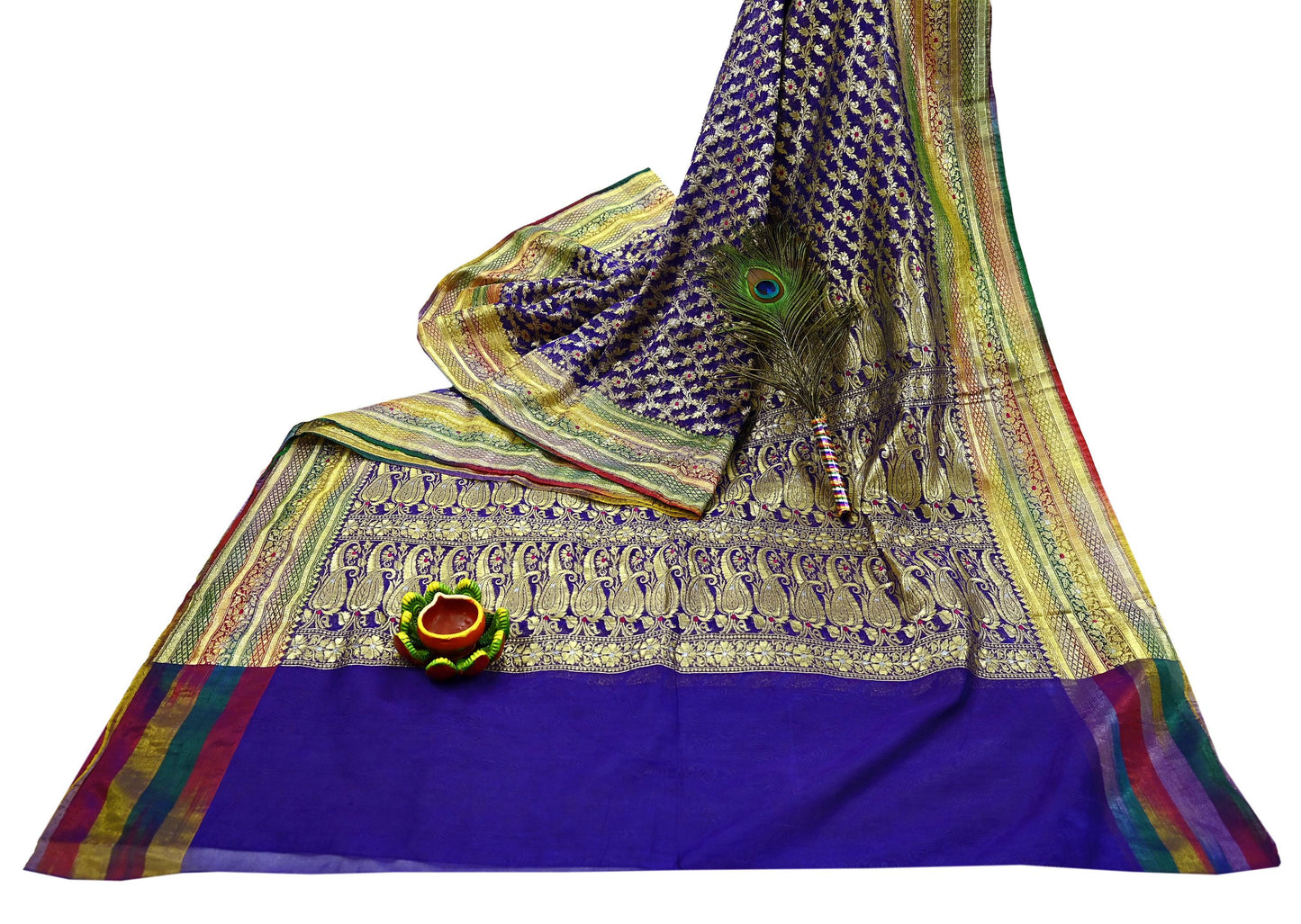Indian Vintage Sari Heavy Purple Pure Organza Silk Woven Brocade Banarasi Sarees Zari 5Yd Ethnic Fabric Dress Making Wedding Sarees