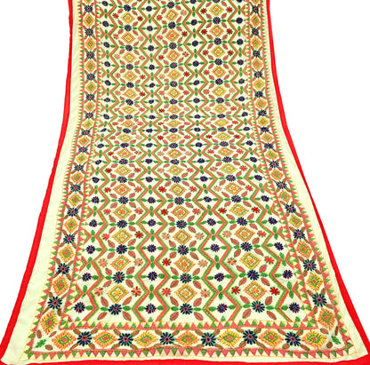 Indian Vintage Dupatta Ivory Long Stole Georgette Hand Embroidered Bagh Phulkari Stole Scarves Party wear