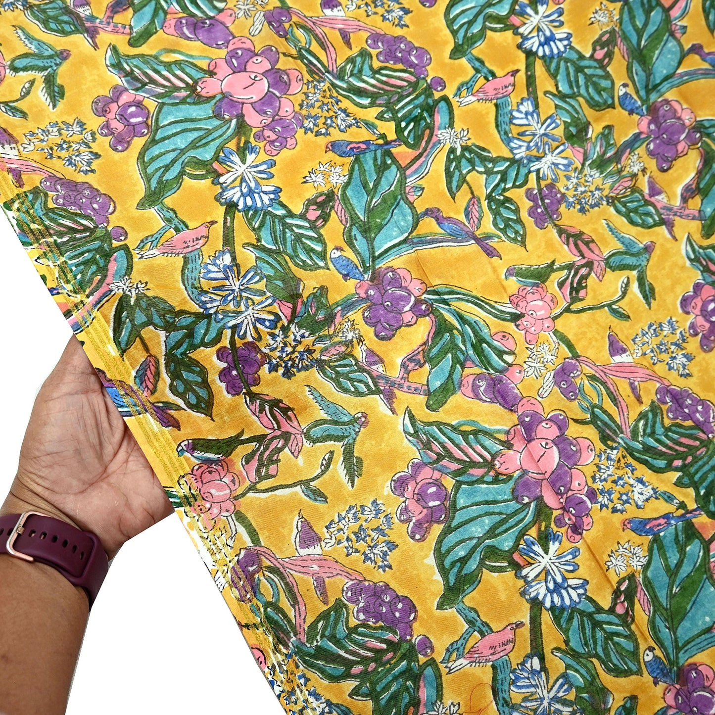 Indian Vintage Saffron Dupatta Long Stole Hand Block Print Pure Chanderi Silk Scarves Veil Golden Zari