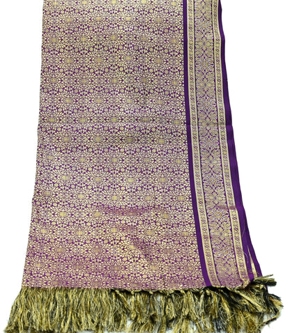 Indian Vintage Purple Dupatta Long Stole Artificial Silk Woven Brocade Scarves Veil Scarf Wrap Hippie Boho Soft Floral