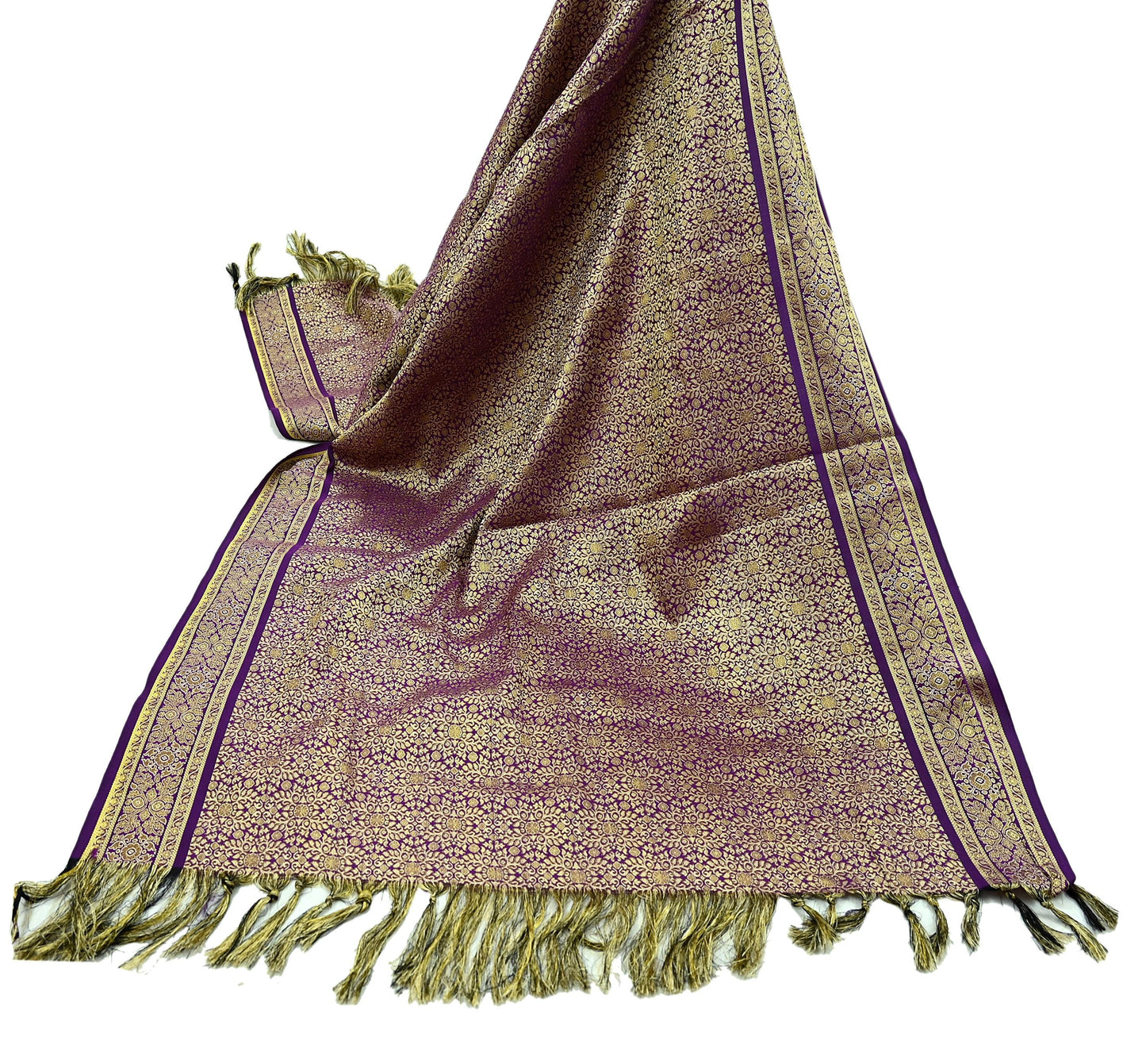 Indian Vintage Purple Dupatta Long Stole Artificial Silk Woven Brocade Scarves Veil Scarf Wrap Hippie Boho Soft Floral
