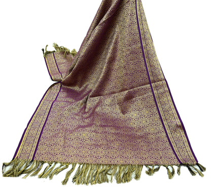 Indian Vintage Purple Dupatta Long Stole Artificial Silk Woven Brocade Scarves Veil Scarf Wrap Hippie Boho Soft Floral