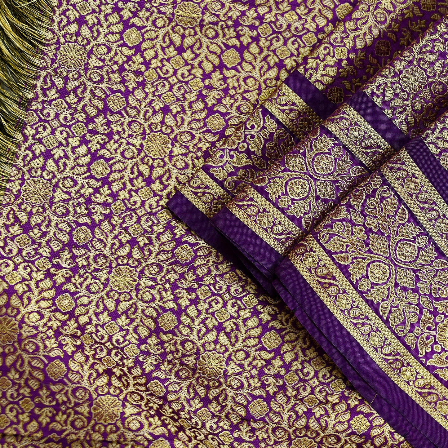 Indian Vintage Purple Dupatta Long Stole Artificial Silk Woven Brocade Scarves Veil Scarf Wrap Hippie Boho Soft Floral