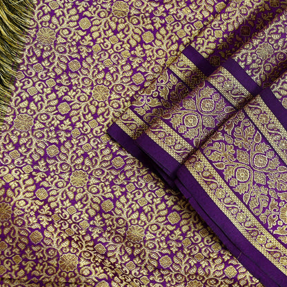 Indian Vintage Purple Dupatta Long Stole Artificial Silk Woven Brocade Scarves Veil Scarf Wrap Hippie Boho Soft Floral