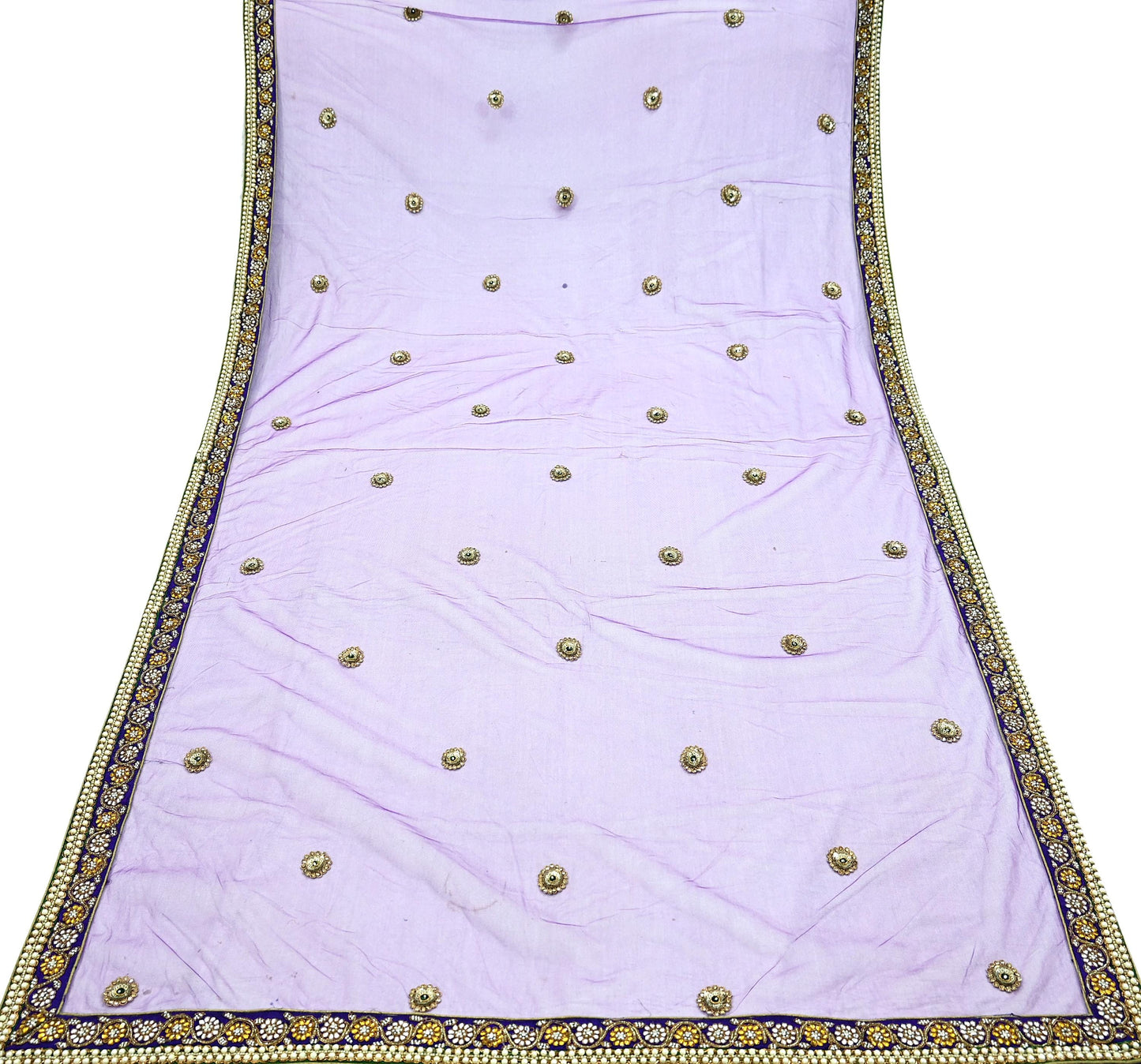 Indian Vintage Heavy Wedding Purple Dupatta Net Mesh Long Stole Hand Embroidered Scarves Golden Zardozi Dabka Zari Stole