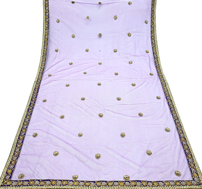 Indian Vintage Heavy Wedding Purple Dupatta Net Mesh Long Stole Hand Embroidered Scarves Golden Zardozi Dabka Zari Stole