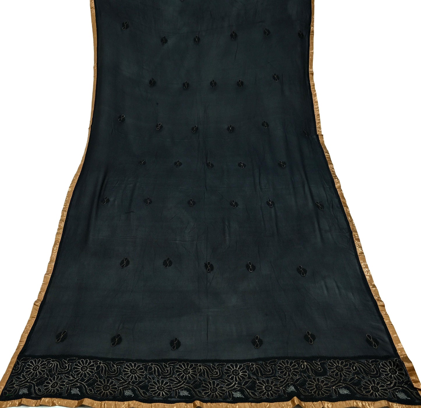 Indian Vintage Heavy Black Dupatta Pure Georgette silk Long Stole Hand Embroidered Chikankari Mukesh Stole Scarf Scarves