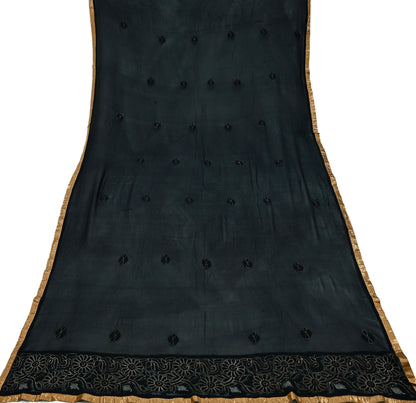 Indian Vintage Heavy Black Dupatta Pure Georgette silk Long Stole Hand Embroidered Chikankari Mukesh Stole Scarf Scarves
