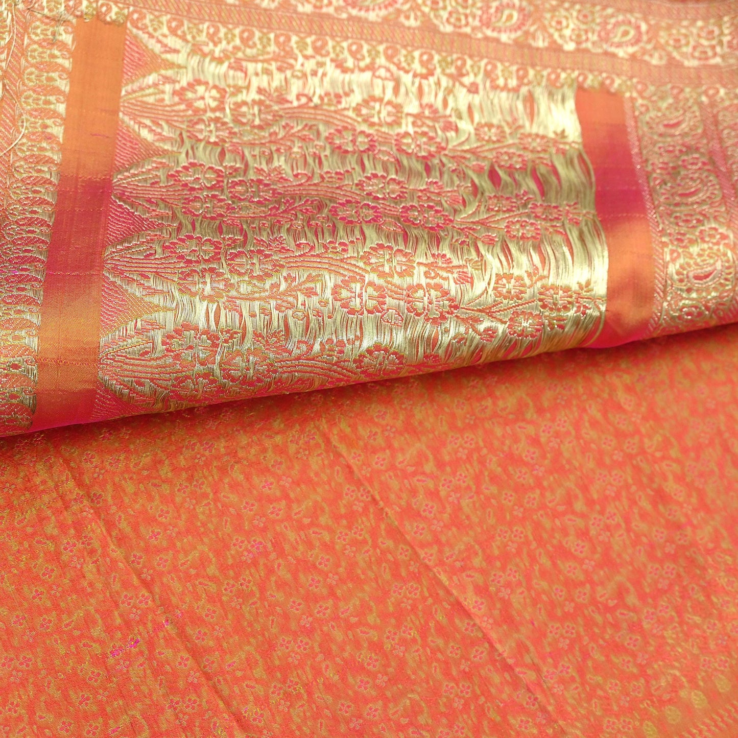 Indian Vintage Rani Pink Banarasi Brocade Saree | Heavy Wedding Sari in Pure Satin Silk | Woven Zari Fabric for Crafting, Dressmaking