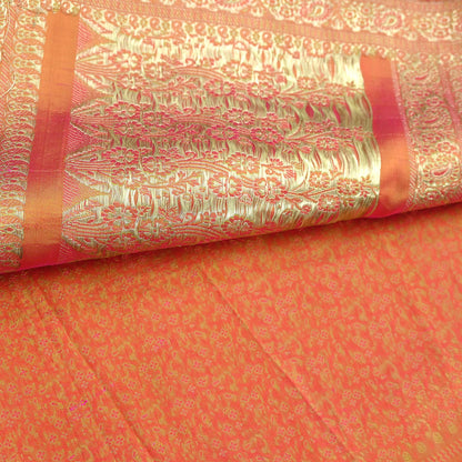 Indian Vintage Rani Pink Banarasi Brocade Saree | Heavy Wedding Sari in Pure Satin Silk | Woven Zari Fabric for Crafting, Dressmaking